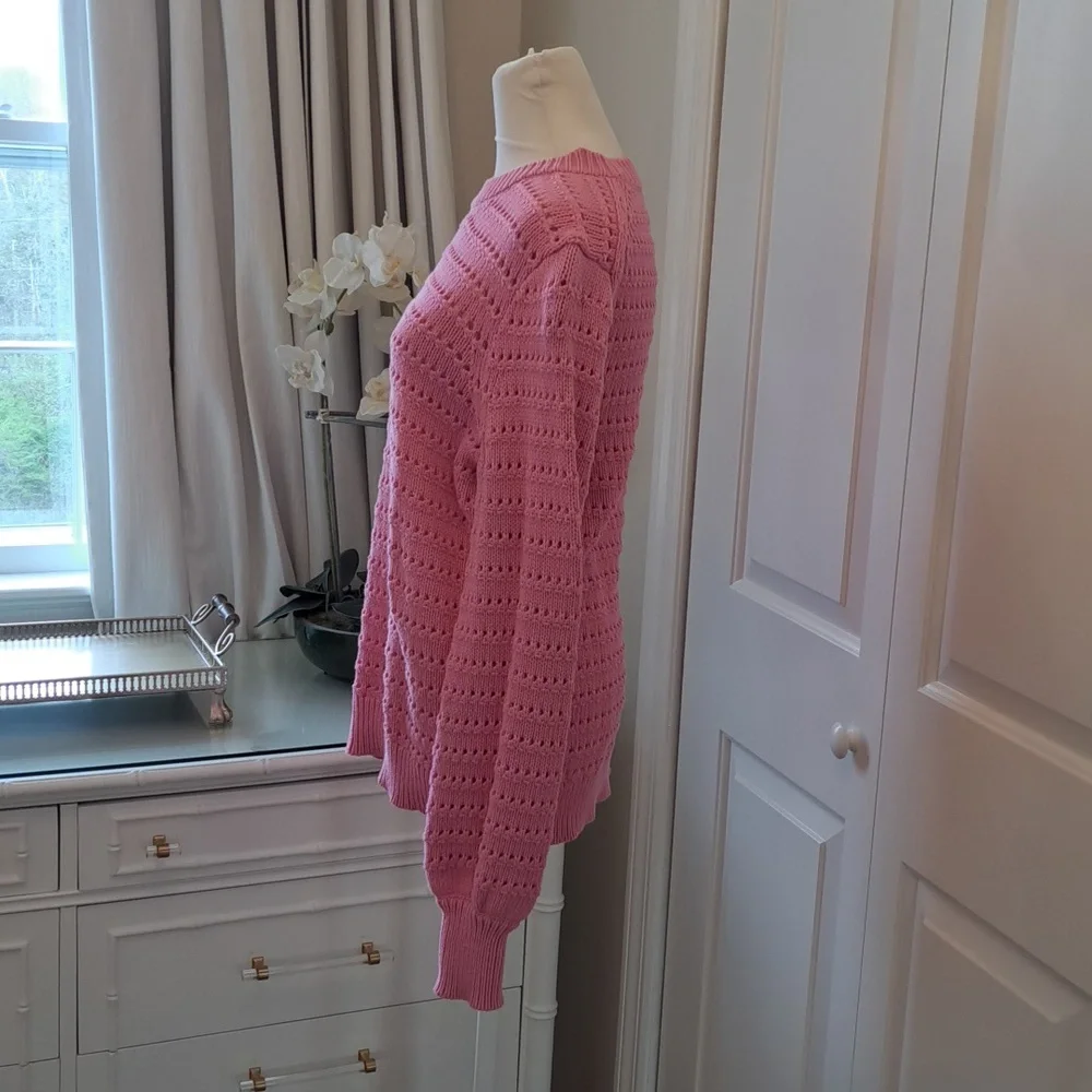 J.Crew Womens Pink Pointelle Style Crewneck Sweater Balloon Sleeves‎ S-M